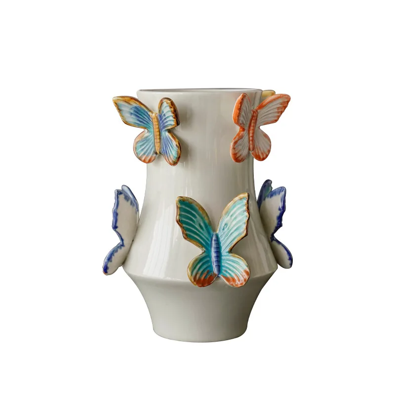 Ceramic Butterfly Vase Relief Butterfly Handmade Porcelain Vase Flower Arrangement Accessories