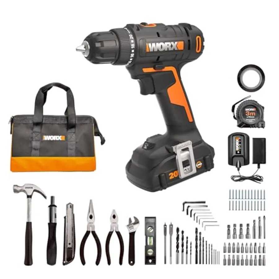 Cordless Drill Driver for home repair, lithium-ion battery, black, 20V 3/8-Inch 84-Piece Kit with LED light and dual-speed cont