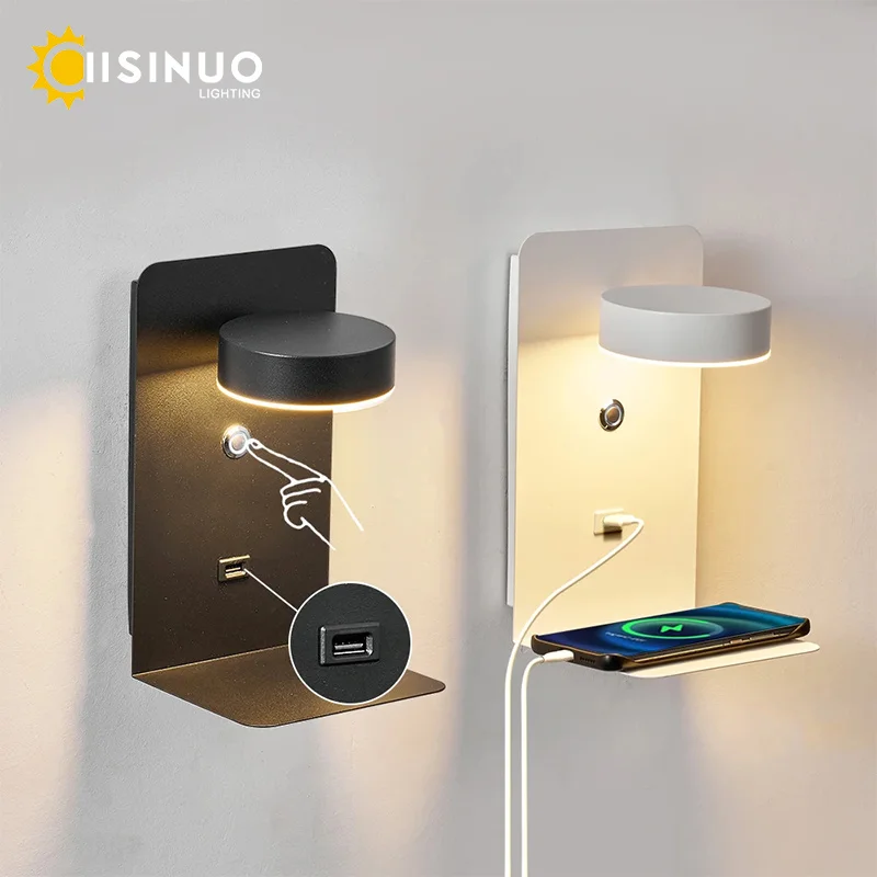

Bedroom LED Wall Lamp with USB Charging Wall Light Indoor Lighting for Home Living Room Wall Panels Aisle Decor Sconces Fixtures