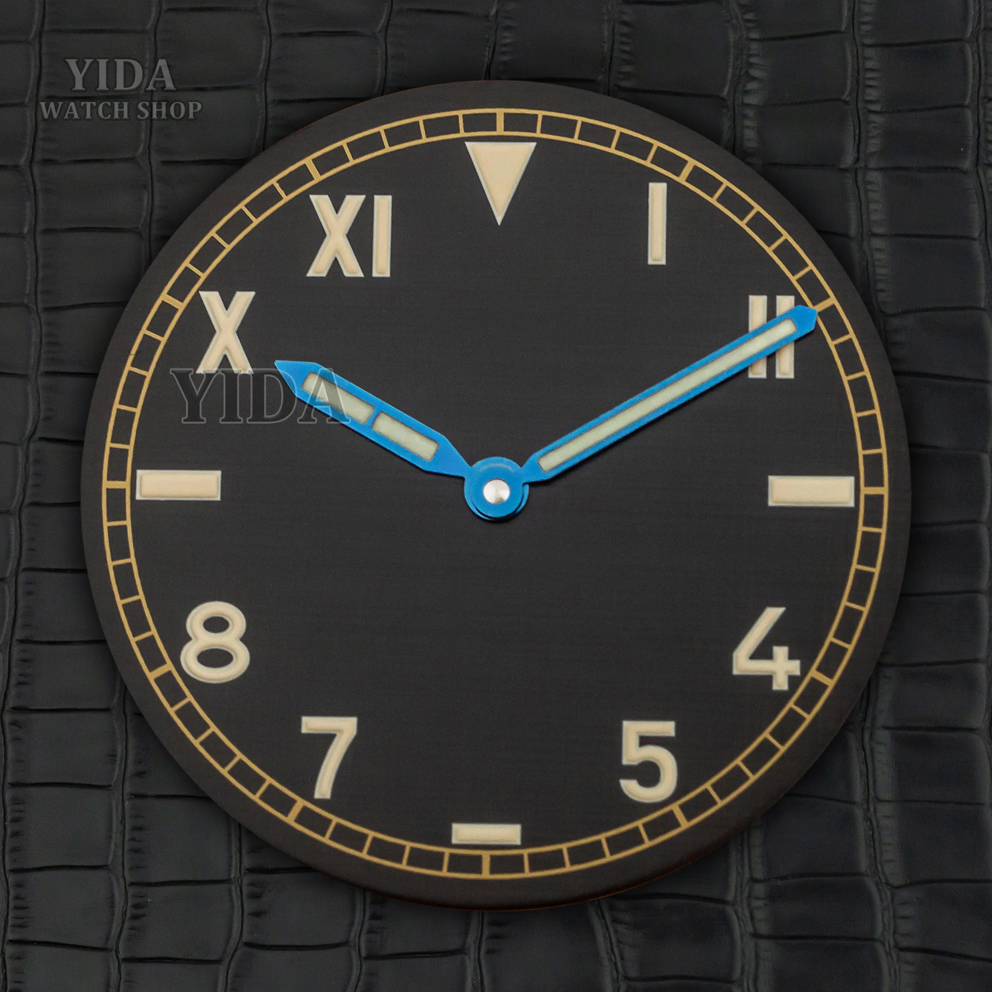 39mm Watch Dial Hands Vintage Mod Face Retro Green Luminous Pointers for PAM 6152 6154 ETA6497/6498/ST3600 Movement Replacements