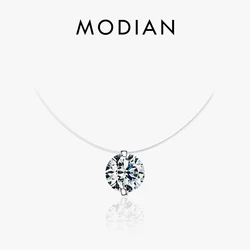 Modian Silver Transparent Chain Pendant Real 925 Sterling Silver Clear CZ Fishing Line Choker Necklace For Women Girls Jewelry