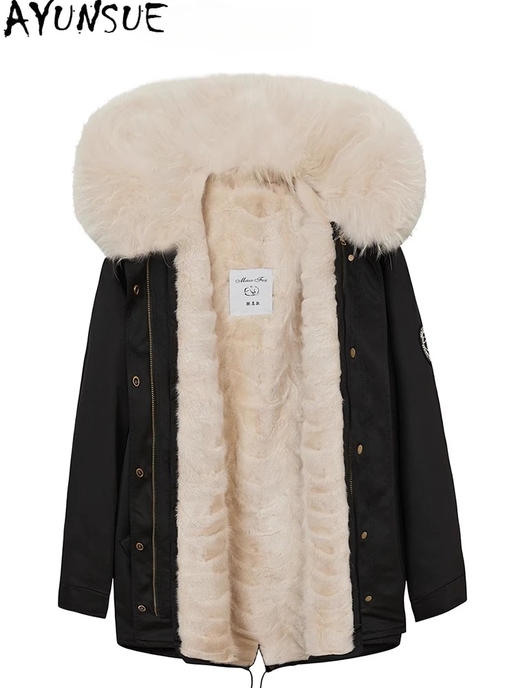 

AYUNSUE парка из натурального меха норки, женские пальто средней длины из натурального меха для женской одежды, зимнее пальто, теплый воротник из меха енота Шуба Женская