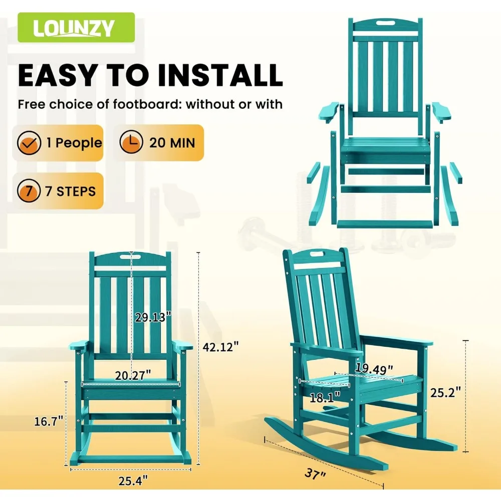 Set di 4 sedie a dondolo da esterno, dondoli da patio in polietilene ad alta densità con capacità di 380 libbre per adulti, relax ispirato all'arub