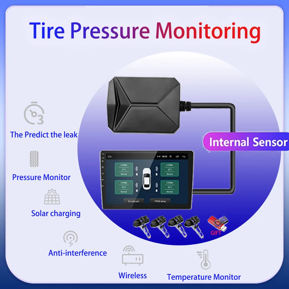 For Android Navigation Multimedia TPMS Tire Pressure Monitoring System Display Alarm System Internal/external Sensors Car Radio