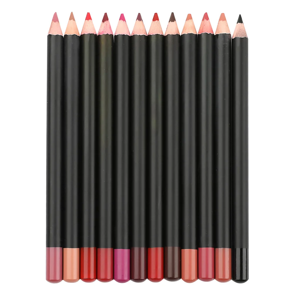 12 Uds delineador de labios resistente al agua de larga duración maquillaje lápiz moldeador de labios núcleo suave uso portátil delineador de ojos delineador de ojos portátil