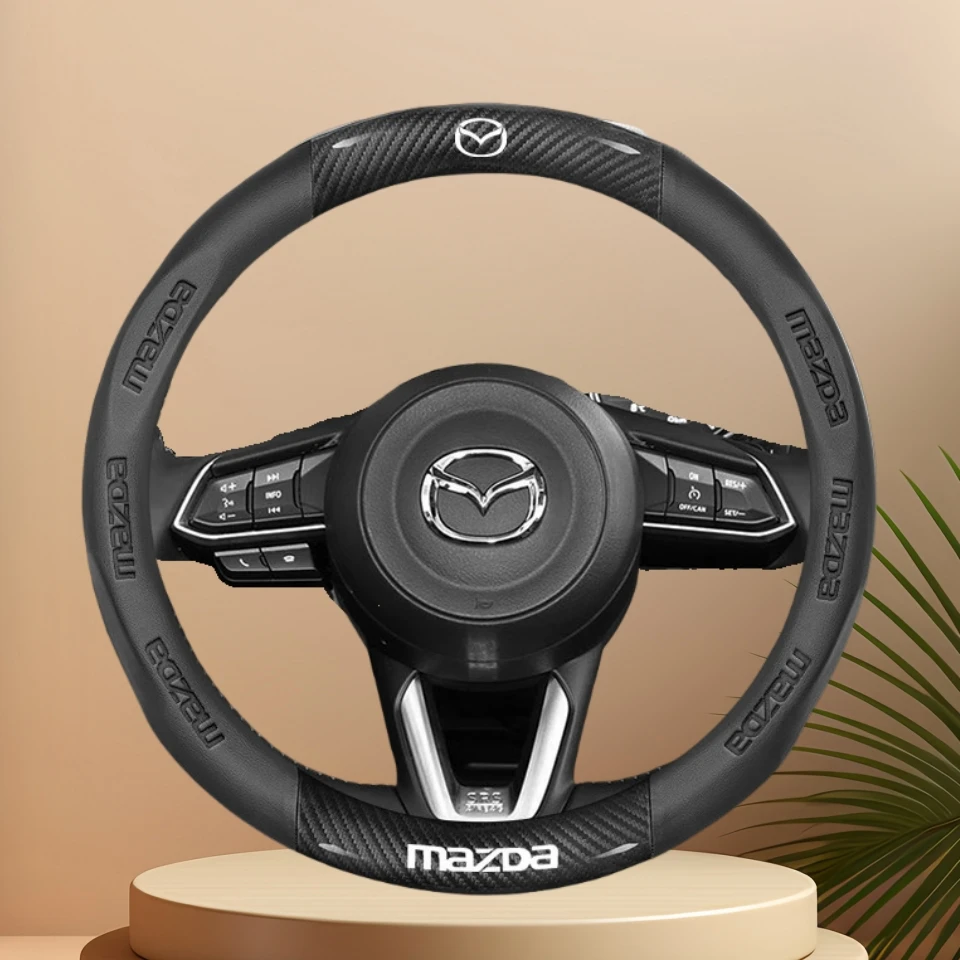 For Mazda Steering Wheel Cover Genuine Leather Carbon Fiber Fit Axela Atenza CX30 CX4 CX5 CX8 CX3 CX9 CX50 CX60 CX70 CX80 MX30