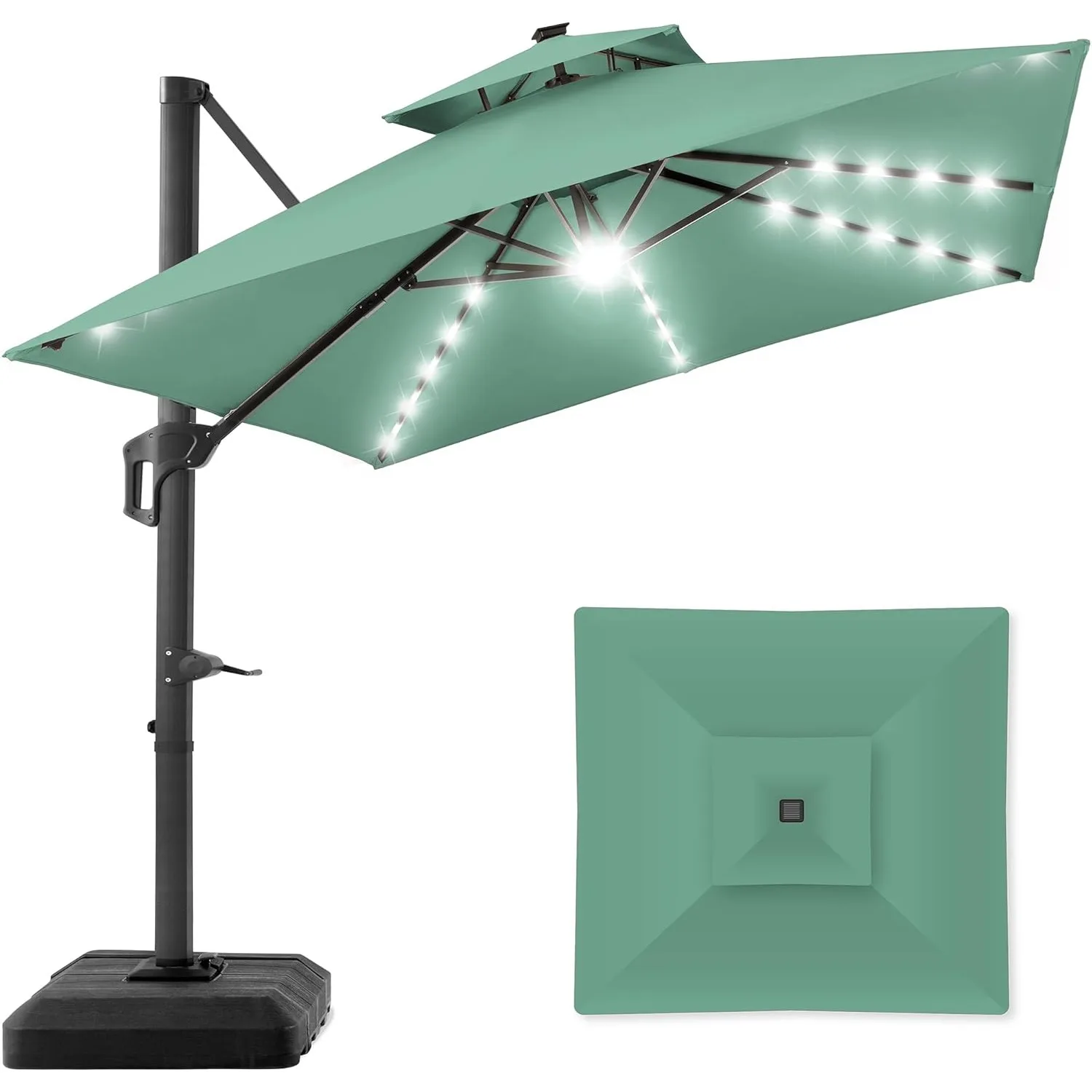 

Best Choice Products 10x10ft 2-Tier Square Cantilever Patio Umbrella Solar LED Lights Offset Hanging Outdoor Sun Shade Seaglass