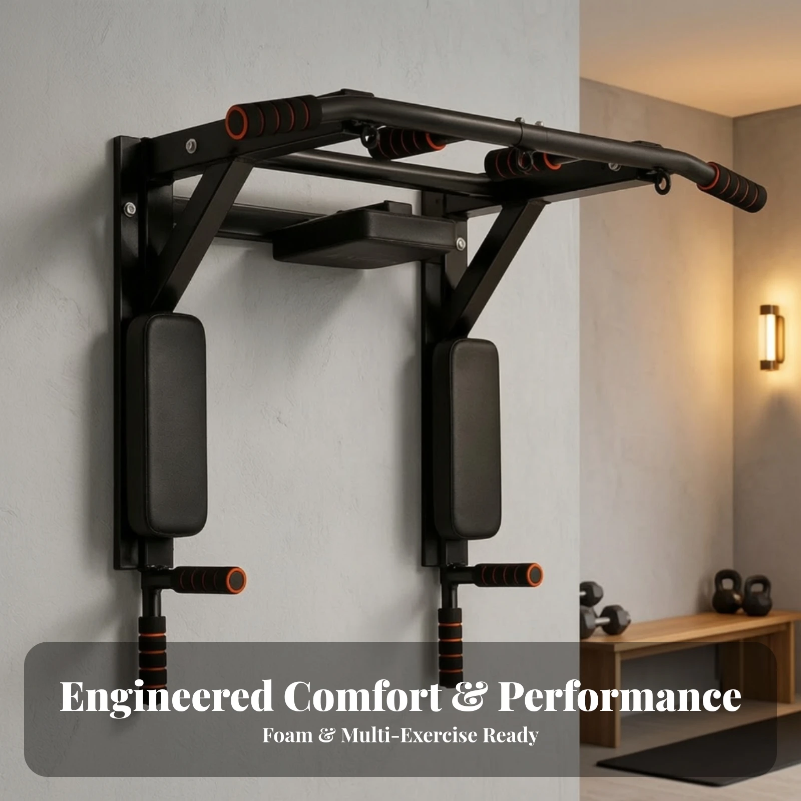 Wall-Mounted Pull-up Bar with Push-up Handles Versatile Wall-Mounted Push-up Station with Pull-up Bar Exercise Equipment Sturdy