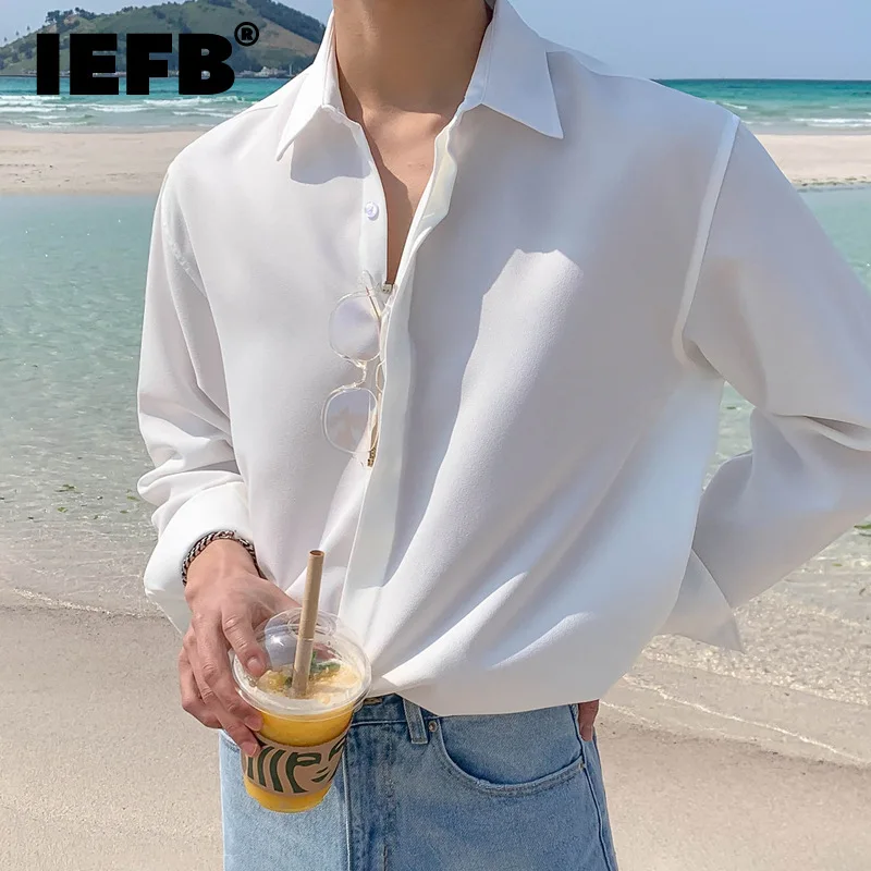 IEFB men\'s white shirt autumn new Korean fashion long sleeve business casual tops lapel 9Y9426