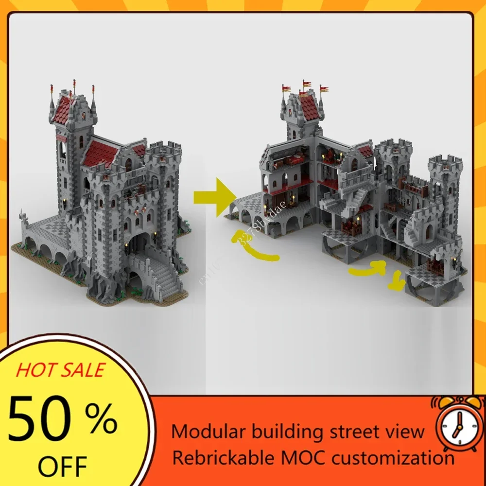 10007PCS Red Lions Castle MOC Creative Medieval Fortress Architecture Castle Model Building Blocks Architecture AssemblyToy Gift