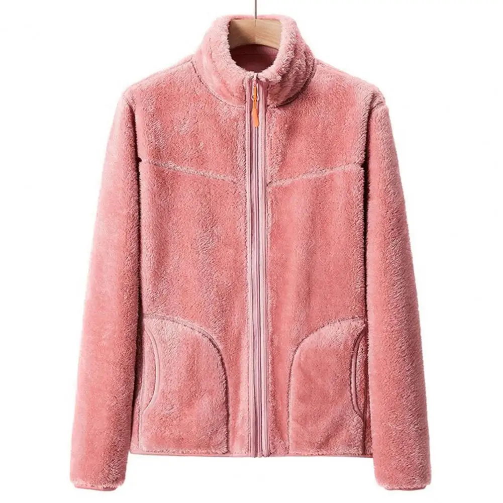 Giacca da donna con abbottonatura frontale giacca invernale da donna con colletto alla coreana Cardigan caldo antivento in peluche spesso con chiusura a cerniera donna