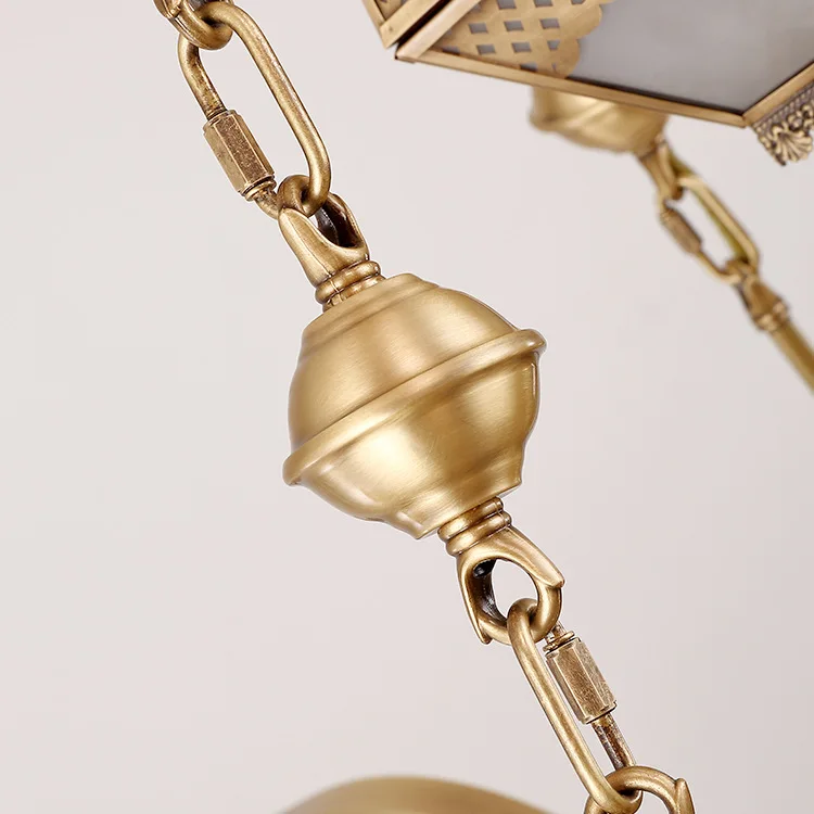 European chandelier LED living room retro dining room bedroom glass matte lamp, Arabic style copper chandelier