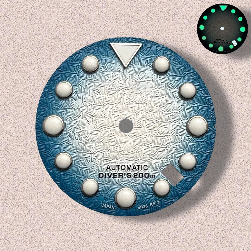 Alta qualidade 28.5mm logotipo s nh35 dial 3d pegadas dial caber movimento nh35 c3 verde luminoso skx007/sub dial nh35 acessórios
