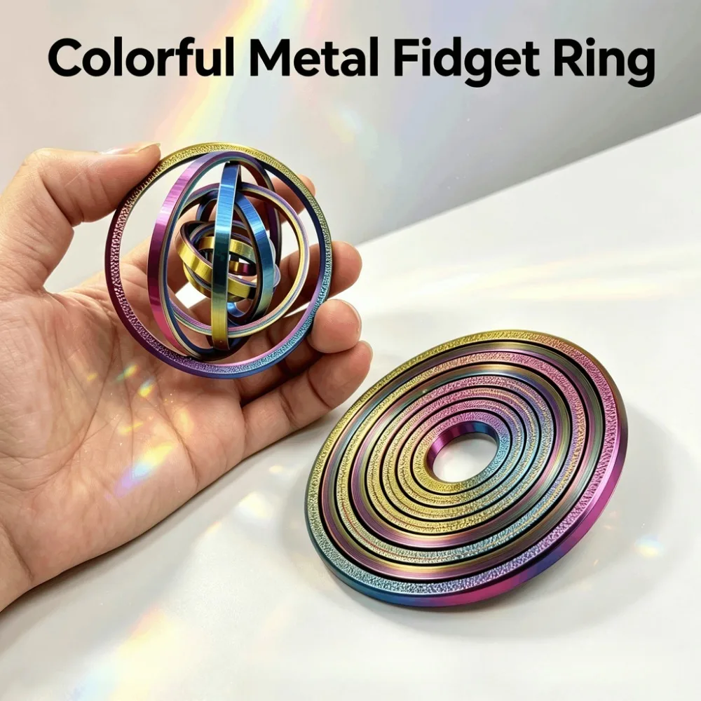 3D Printed 8-Ring Fingertip Gyroscope Perpetual Motion Colorful Spinning Stress-Relief Ring Novelty Office Toy Decoration