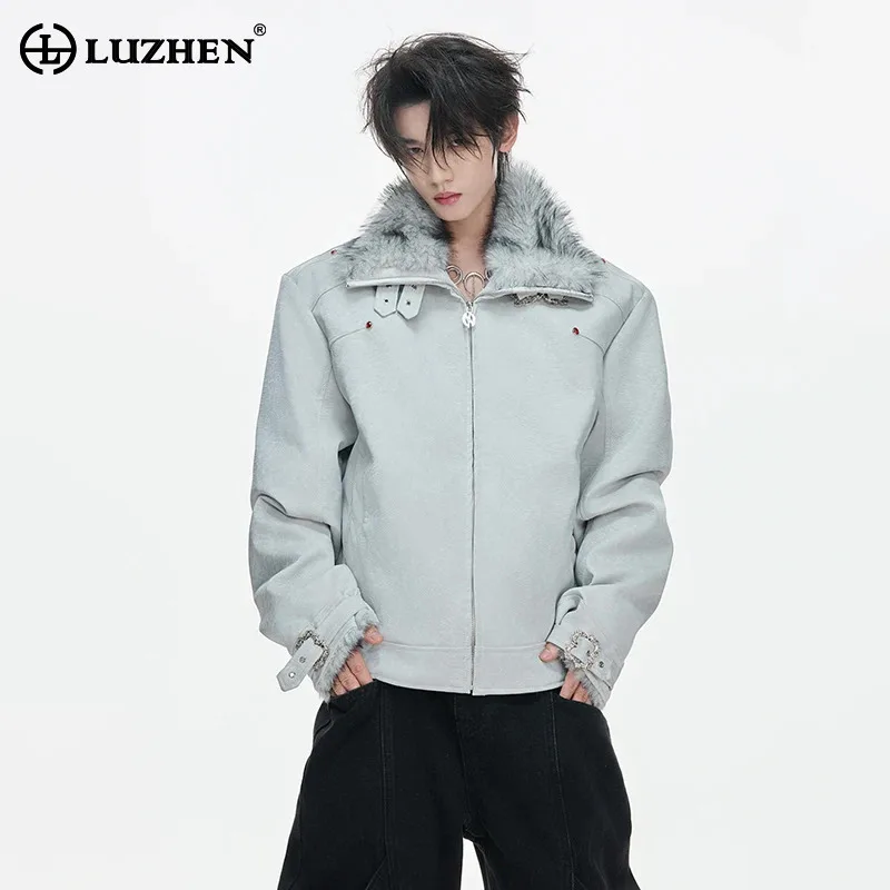 LUZHEN Fur 2026 Faux Winter Stand Neck Diamond Decorate Padded Coat Men's Fashion Solid Color High Quality Casual Jacket JY8849
