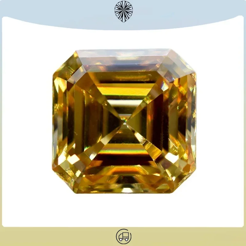 Moissanite Stone  Asscher Cut Champagne Color Loose Gemstone Lab Grown Moissanite Jewelry Material with GRA Certificated