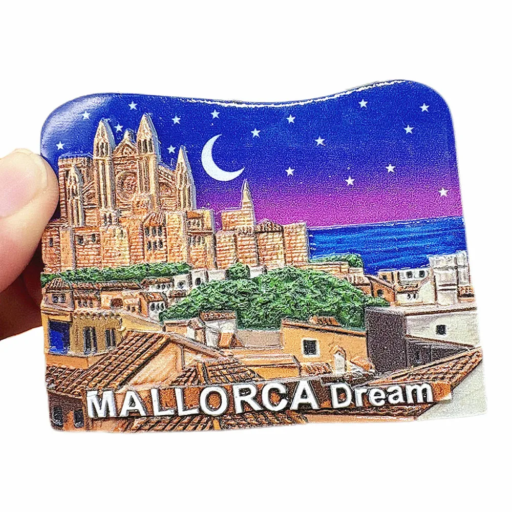 Spain Mallorca 3D Fridge Magnet, Resin Island Souvenir with Guitar & Train, Gift & Collectible