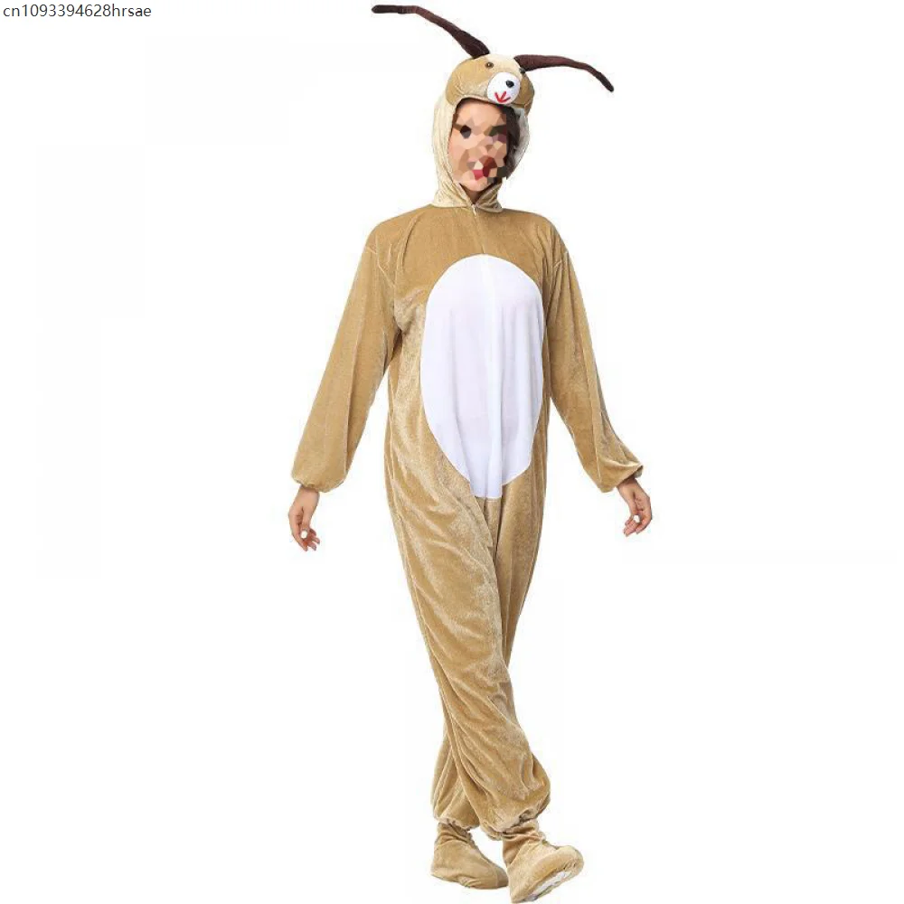 

AP1 Brown Goat Pajamas Adults Unisex Animal Onesies Bodysuit Cartoon Goat Cosplay Costume Halloween Carnival Party Uniform Suit