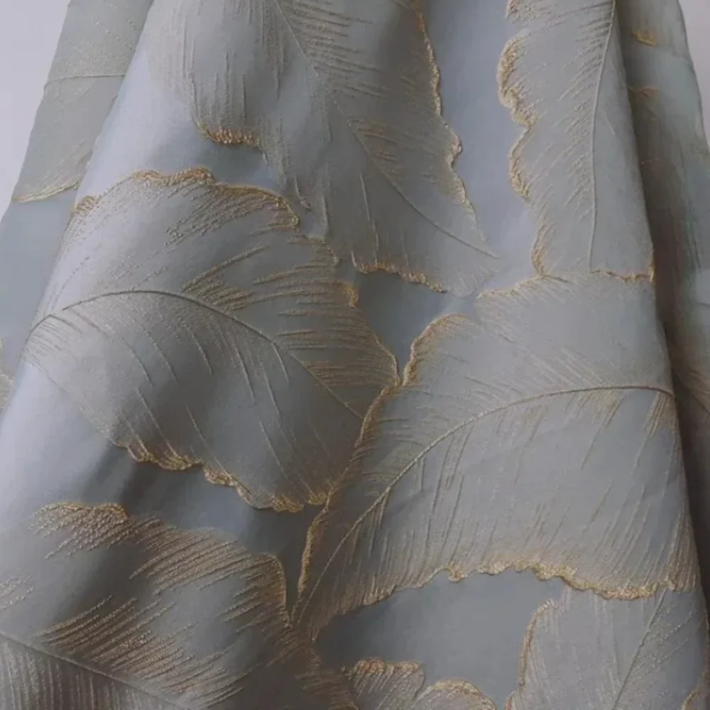 

Жаккардовая ткань с тиснением золота, шелковая текстура листьев, модная дизайнерская ткань для платья, оптовая продажа, ткань для шитья своими руками, материал по метрам