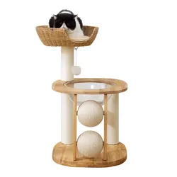 Árbol para gatos de madera maciza estilo japonés con poste de sisal