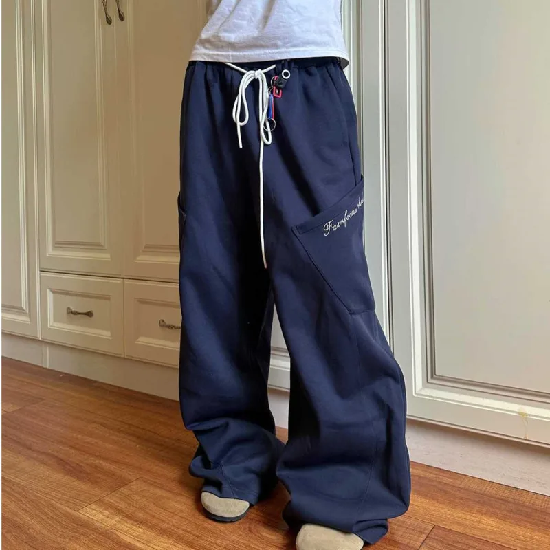 

Hip Hop Strappy Jazz Dance Sports Sweatpants Men Women High Street Pocket Wide Leg Workwear Pants 2000s Joggings Trousers Girls