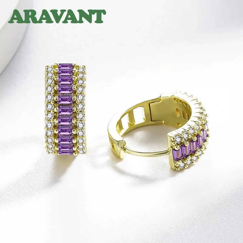 ARAVANT 925 Sterling Silver 16MM Amethyst Hoop Earrings For Women Fashion Jewelry view 5
