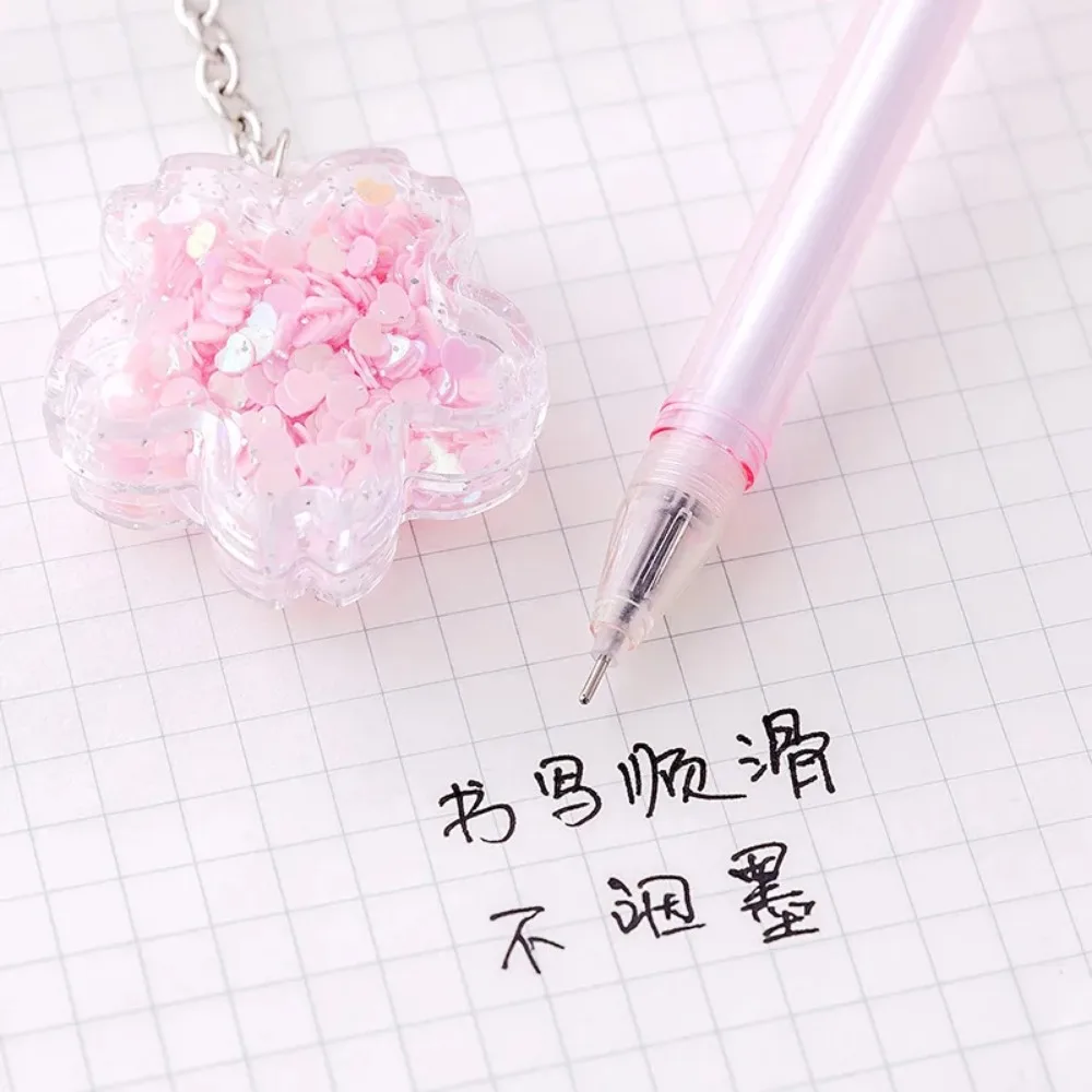 1Pc Cute Sakura Pendant Gel Pen Black 0.5mm Signature Pen Pink Flower Pendant Girl Gel Pen Students School Writing Supplies