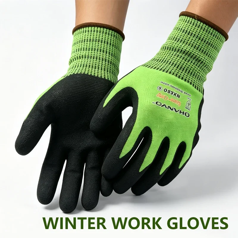 Winter Nitrile Coated Work Gloves, Warm Non-Slip Wear-Resistant Gloves for Cold Weather Construction Repair Cleaning Handling