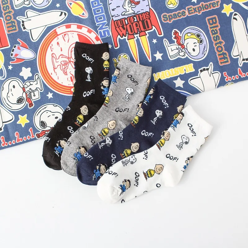 Cute Snoopy mid-calf socks cartoon combed cotton girls socks four seasons cotton Sesame Street student socks