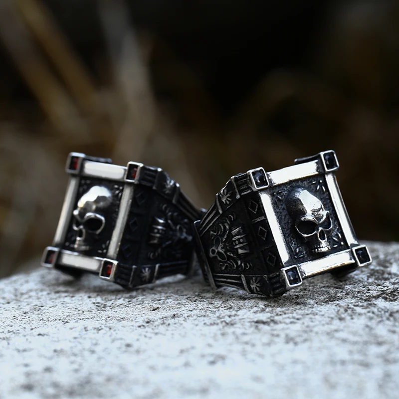 fine details Solid Fashion Ring Stainless Steel Mens Polishing Viking Jackdaw Skeleton cross Skeleton Punk Ring Jewelry BR8-740