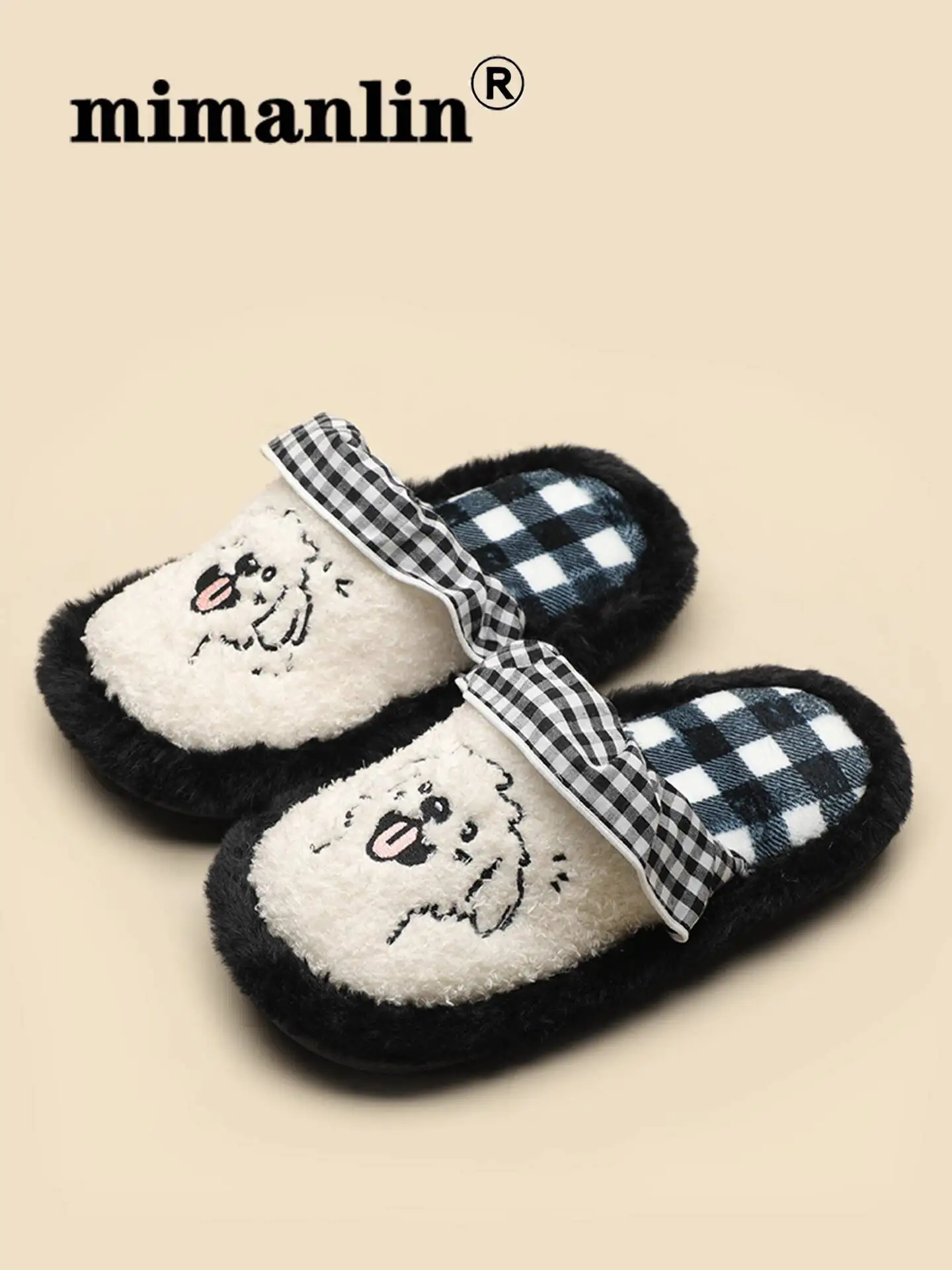 

2025 Winter New Women's Fluffy Dog Cotton Home Slippers Stylish Indoor Household Bestseller Fleece Lined Warm Shoes