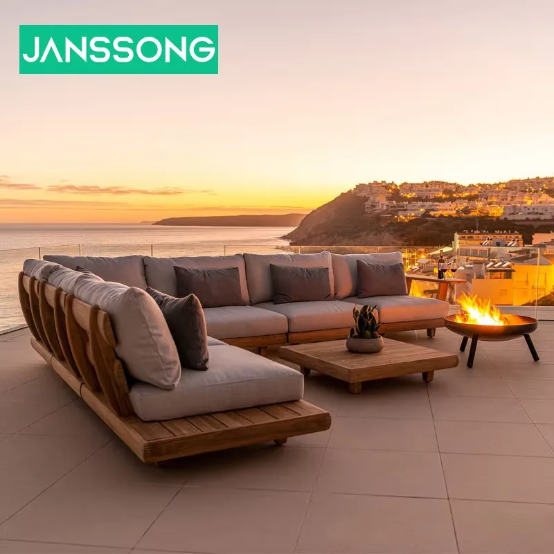 

Современный садовый диван из массива дерева, мебель для улицы, комплект для патио, роскошный диван для курортной виллы, водонепроницаемый, с защитой от солнца, диваны для отеля