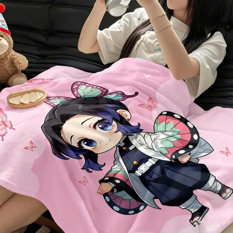 Anime Demon Slayer Flannel Blanket Keep Warm Office Nap Blanket Cartoon Shawl Blanket Kochou Shinobu Air Conditioning Blanket