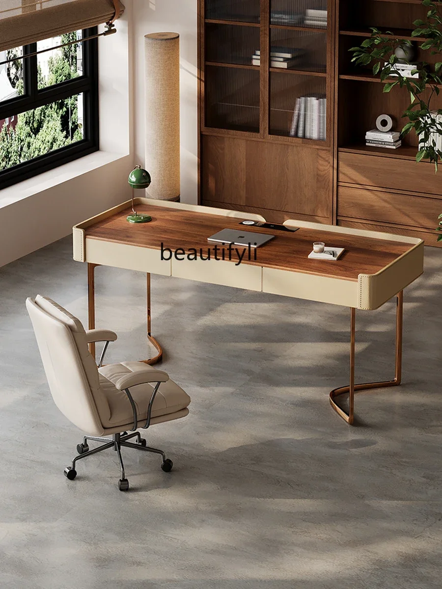 yj7 Solid wood desk Modern large flat-floor bedroom Study Italian simple living room Computer desk