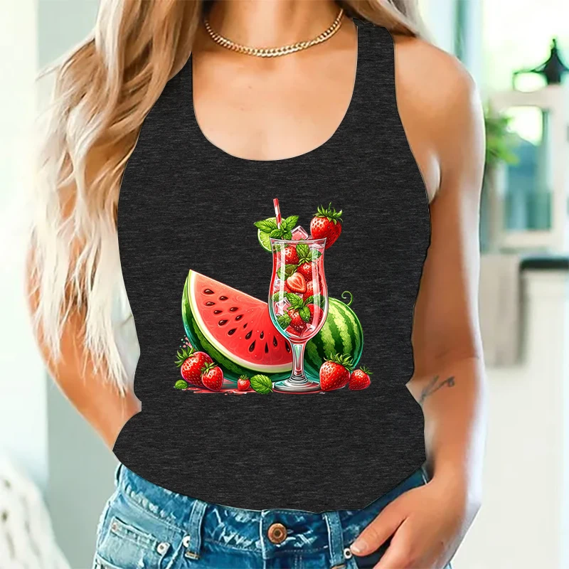 Women’s Vest Tropical Summer Essential Racerback Tank Top Watercolor Watermelon Printed Tanks Woman Tropical Summer Casual Tops