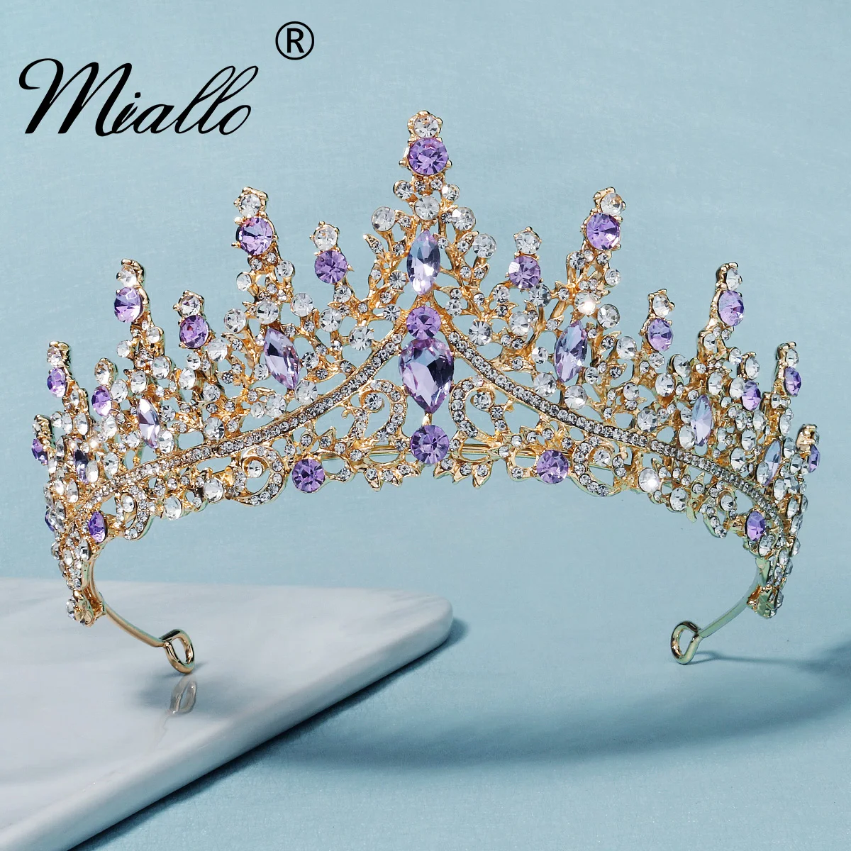 

Роскошная фиолетовая лавандовая хрустальная свадебная корона с переливающимися стразами AB, тиара для женщин, украшение для волос на день рождения, выпускной, конкурс красоты