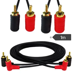 90 Degree 2RCA Cable, 2-Male to 2-Male RCA Audio Stereo Subwoofer Cable Audio Cord Cable 1m