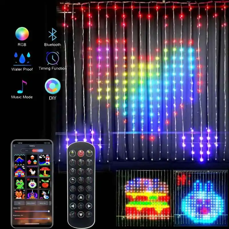 Smart LED Curtain Lights DIY Point Control Fairy String Lights App Remote for Bedroom Garden Window Party Decor Backdrop