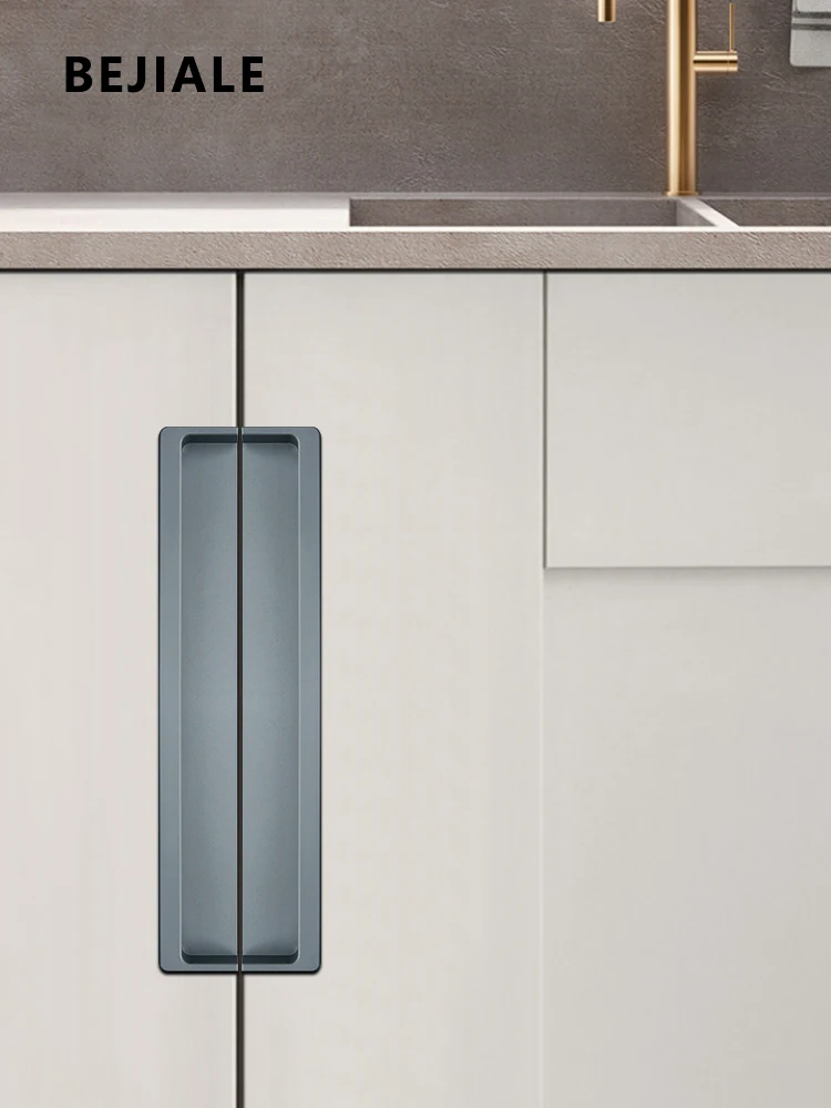 Modern Simple Black Cabinet Door Embedded Handle Large Size Wardrobe Hidden Drawer Pull for Kitchen Bathroom Furniture