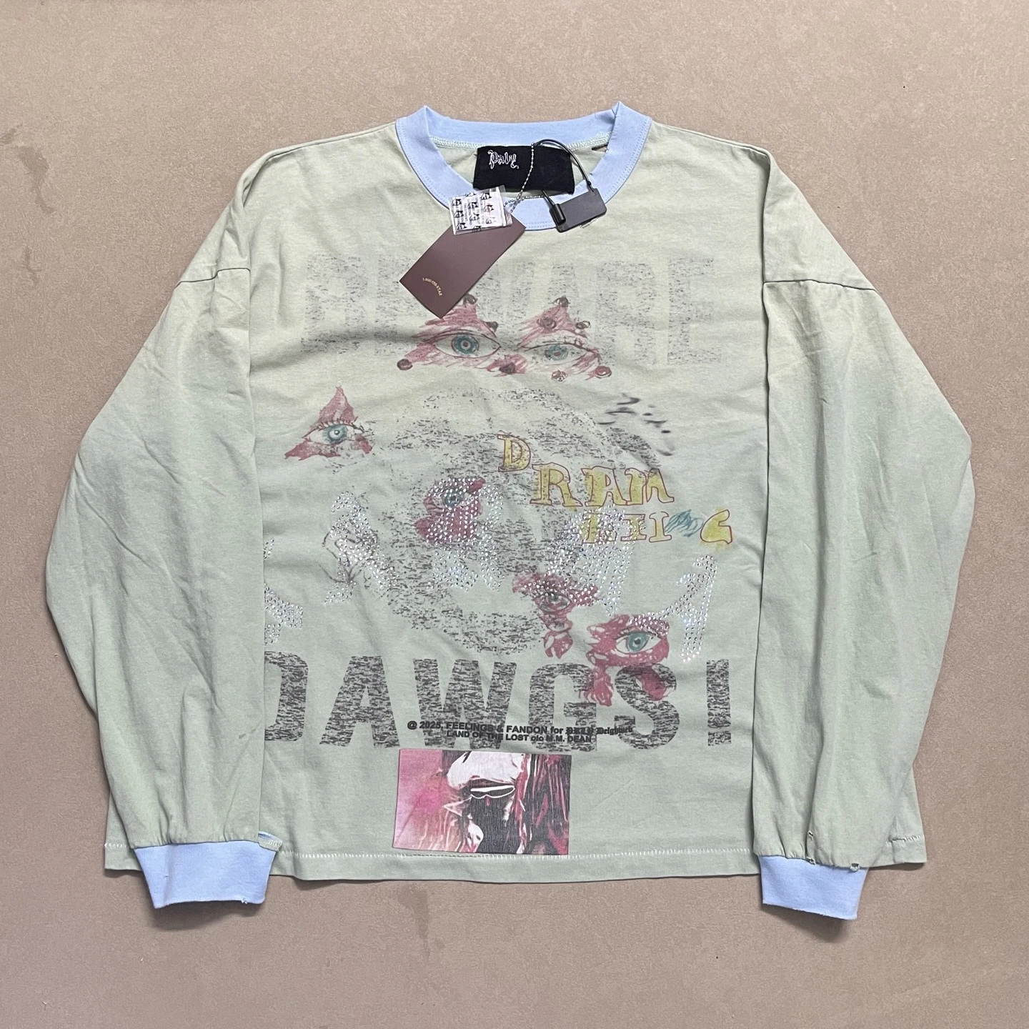 Washed Paly Light Mint Green Graffiti Print T Shirt Men Women High Quality T-shirt Top