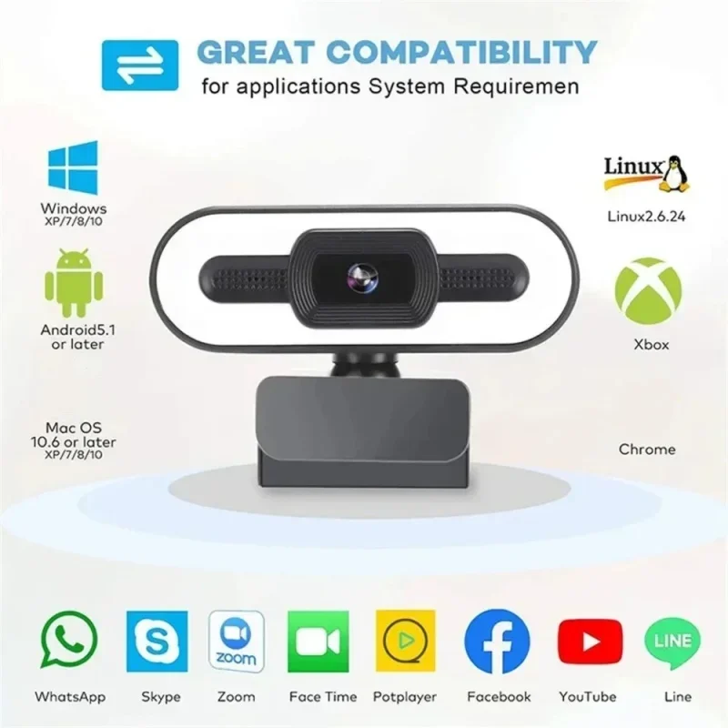 4k Webcam Autofocus Hd Webcam With Fill Light Rotatable Laptop Webcam Pc Computer Camera With Microphone For Youtube Video