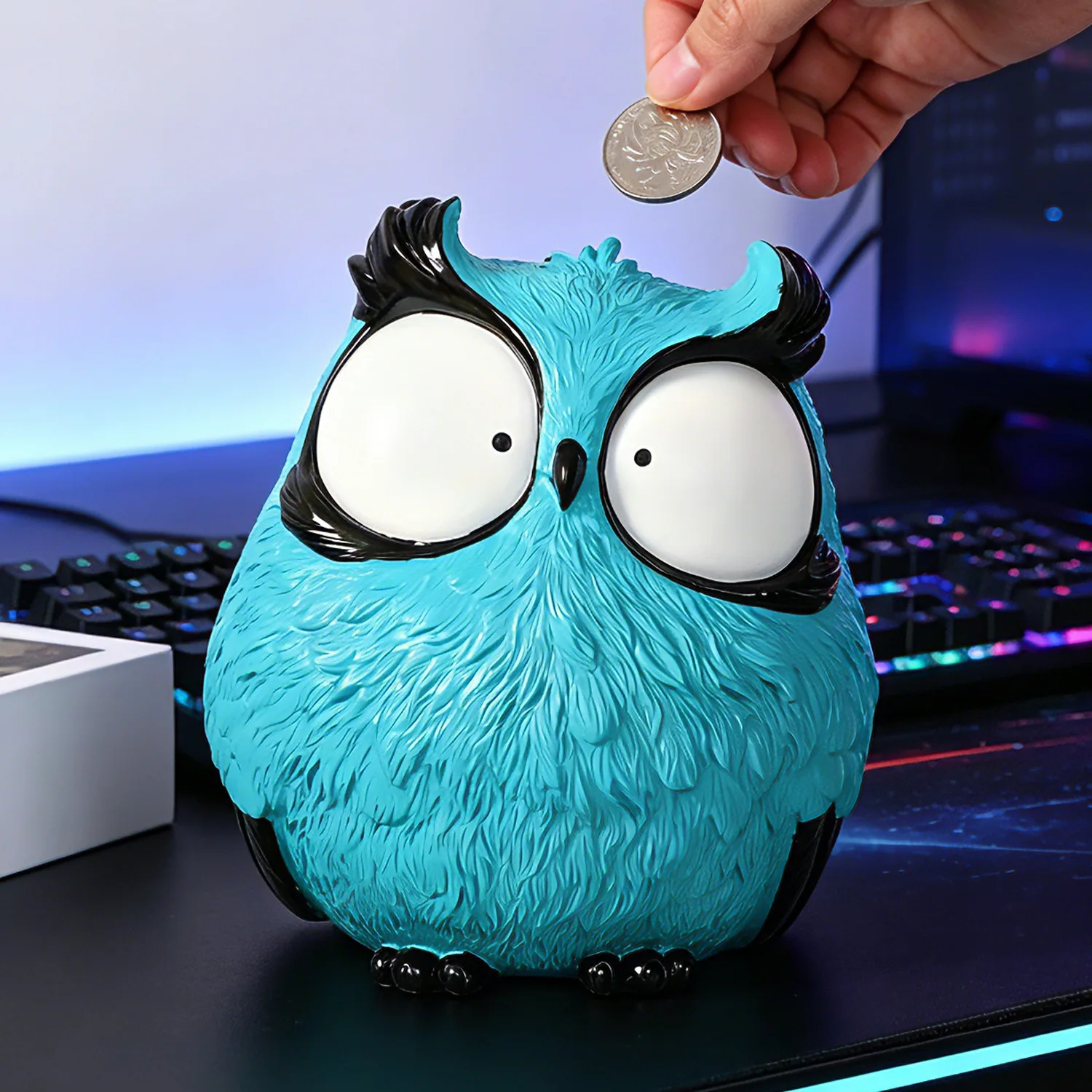 Creative owl piggy bank resin handicraft ornament living room office desktop decoration