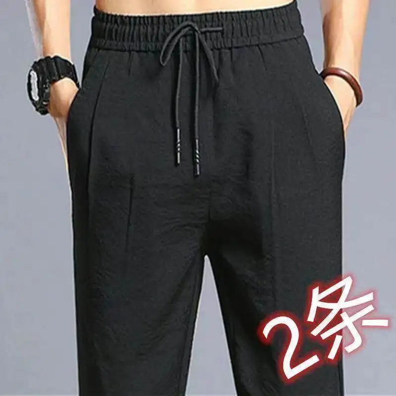 Ice Silk Men's Casual Pants Summer Cool Feeling Air Conditioning Sports Quick Dry Breathable Loose Large Size Straight Leg Pants