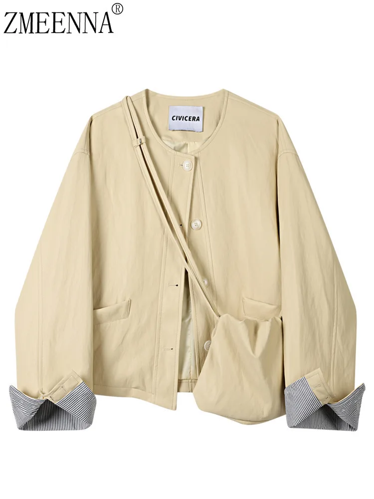 

ZMEENNA женский плащ из искусственной кожи, куртка с полосатыми манжетами, модная осенне-зимняя верхняя одежда ZM4254