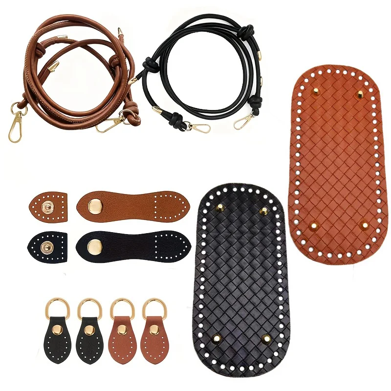 6-Piece Crochet Bag Making Set DIY Handmade Knitting Handle Making Accessories |   Pu Adjustable Buckle, Woven Base and Gourd-Shaped Buckle, Fashionable Faux Leather Shoulder Bag, Handmade Craft Materials, Easy to Make, DIY Bag Accessories, Wallet Making Materials, DIY Wallet Making.