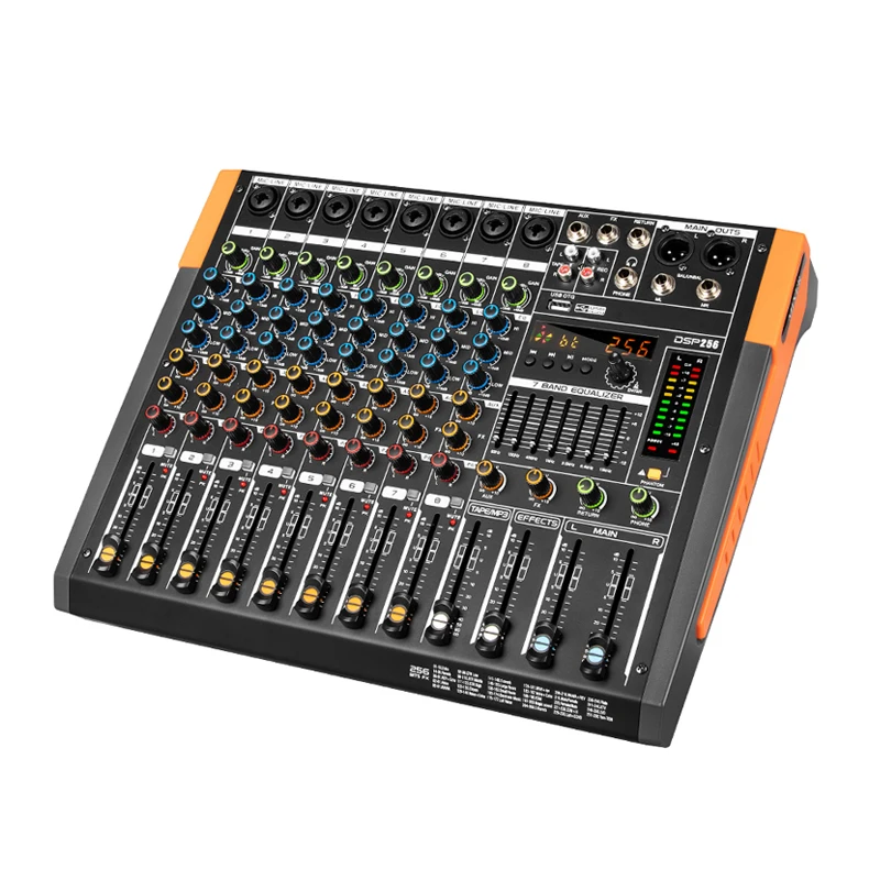 

Professional 8-Channel USB Digital Audio Mixer Console with 256 Reverb Effects for Stage Video & Lighting