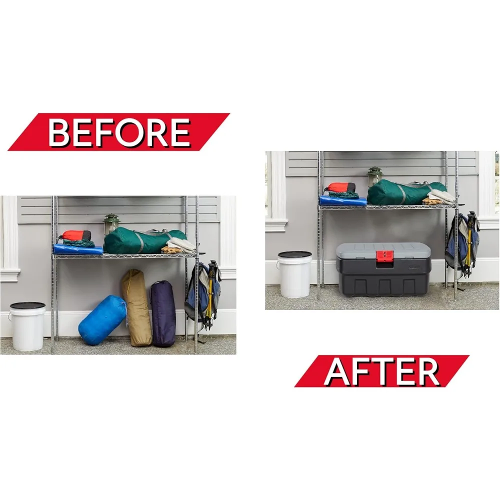 Recipiente de armazenamento seguro, capacidade de 35 galões, uso externo e industrial durável, esquema de cores cinza e preto