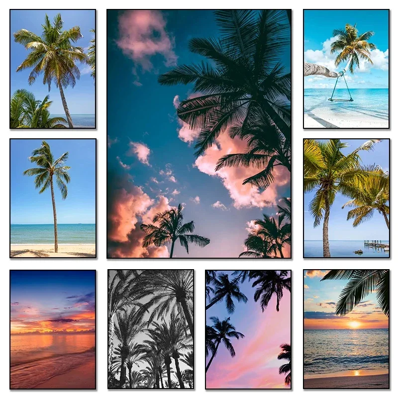 Nordic Seascape Poster Modern Bule Sky Sea Beach Ocean View Canvas Painting Print Wall Art Pictures for Living Room Home Decor