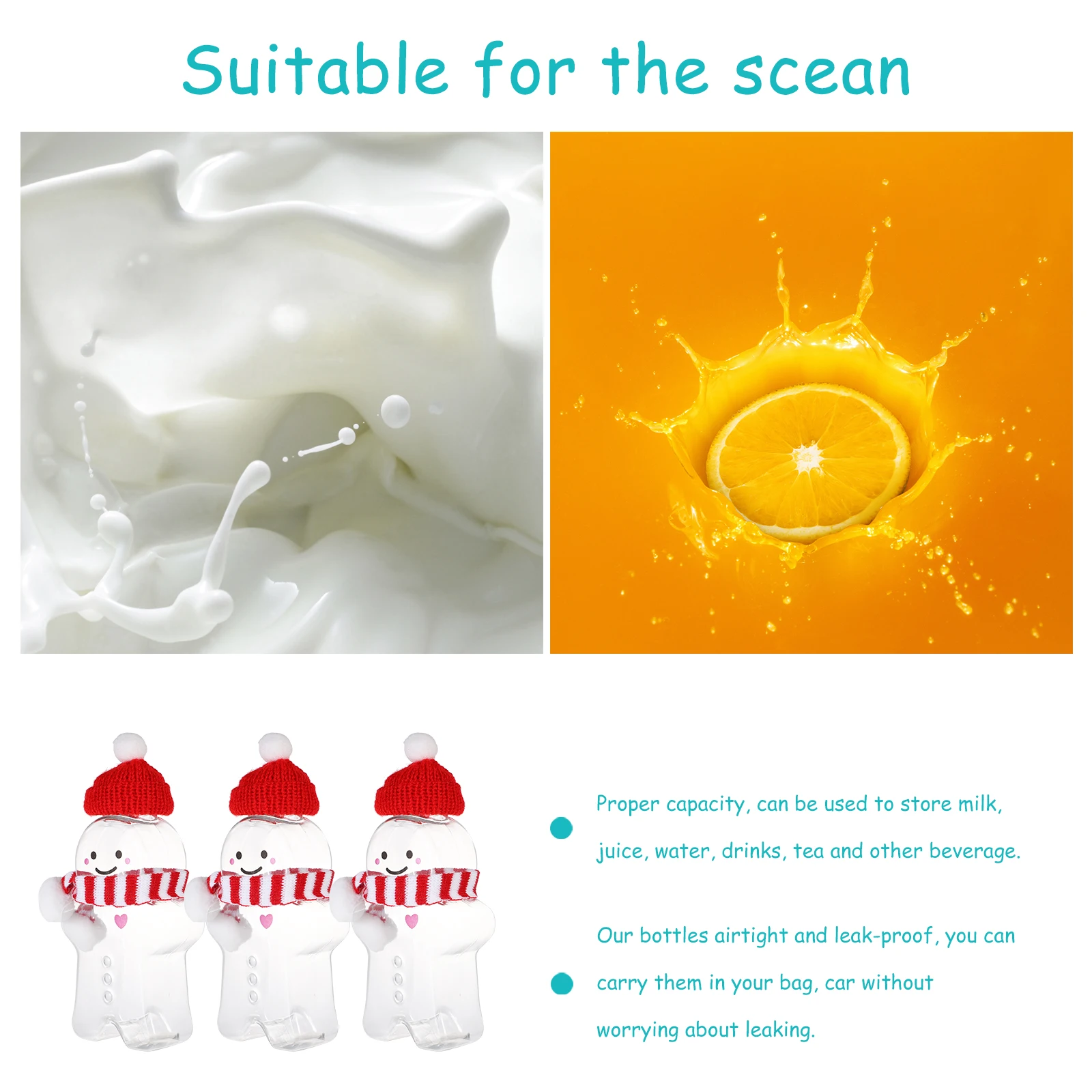 

3 set Christmas Gingerbread Man Beverage Bottles 350Ml Juice Drink Containers Portable Clear Empty Plastic Candy Jars Leakproof