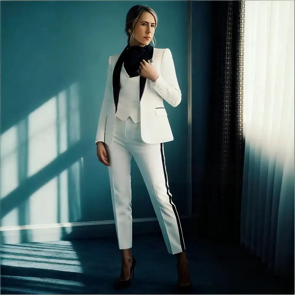 Allingentle Women's Suit Slim Fit  Pantsuit 3 Piece Suit Elegant Peaked Lapel Blazer Party Outfit Customize